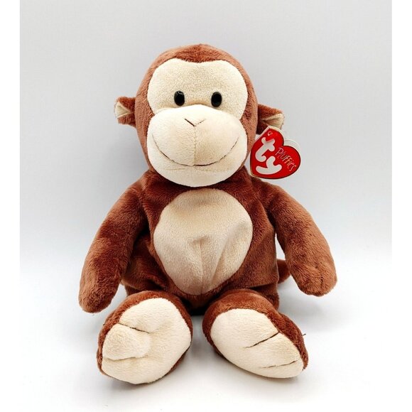Ty Pluffies Dangles the Monkey 10" Stuffed  Plush Brown Tylux 2002 w/Tag - Picture 1 of 7